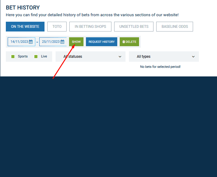 bet history page on 1xBet