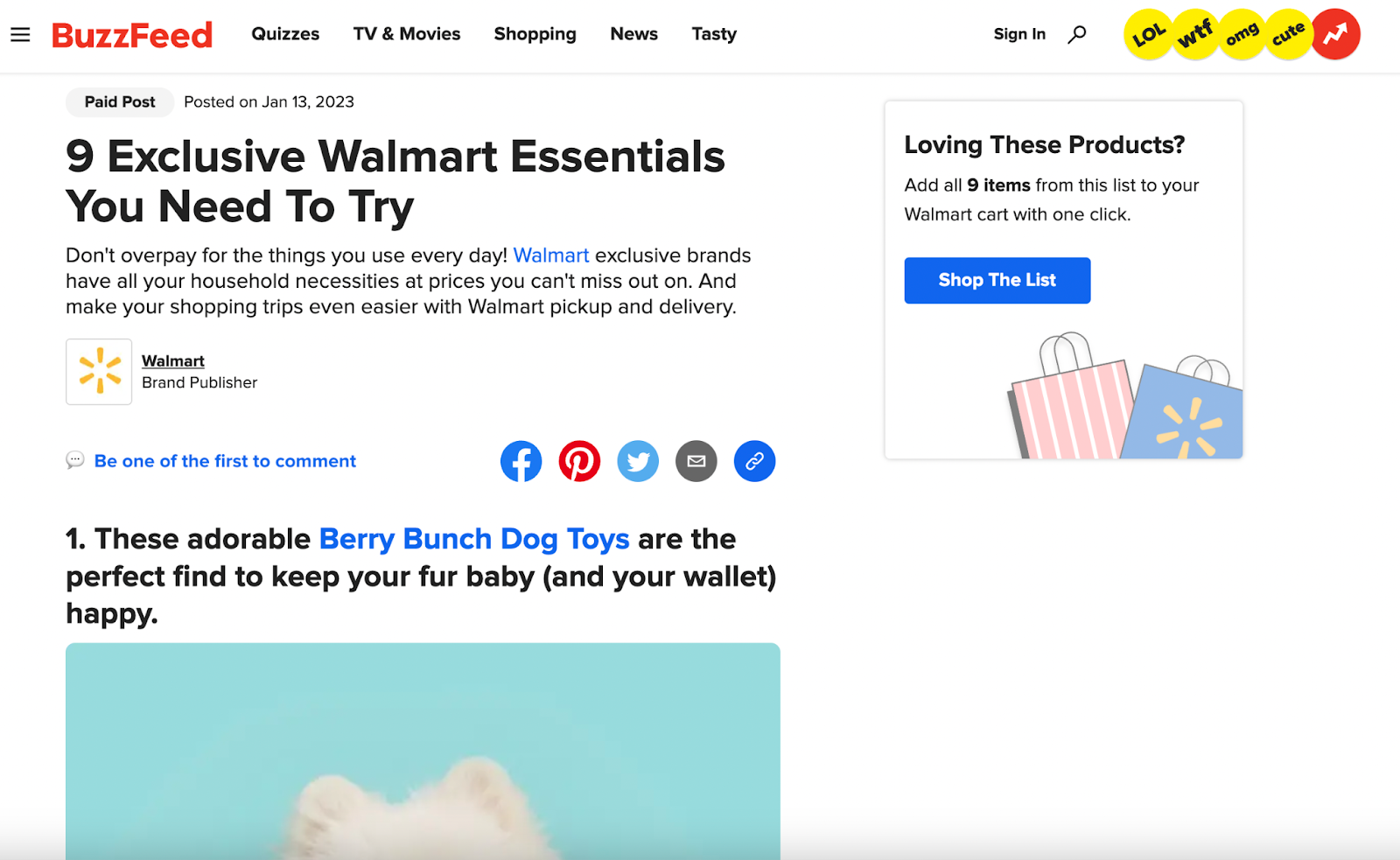 ビジネス向けオンライン広告: BuzzFeed 上の Walmart によるネイティブ広告
