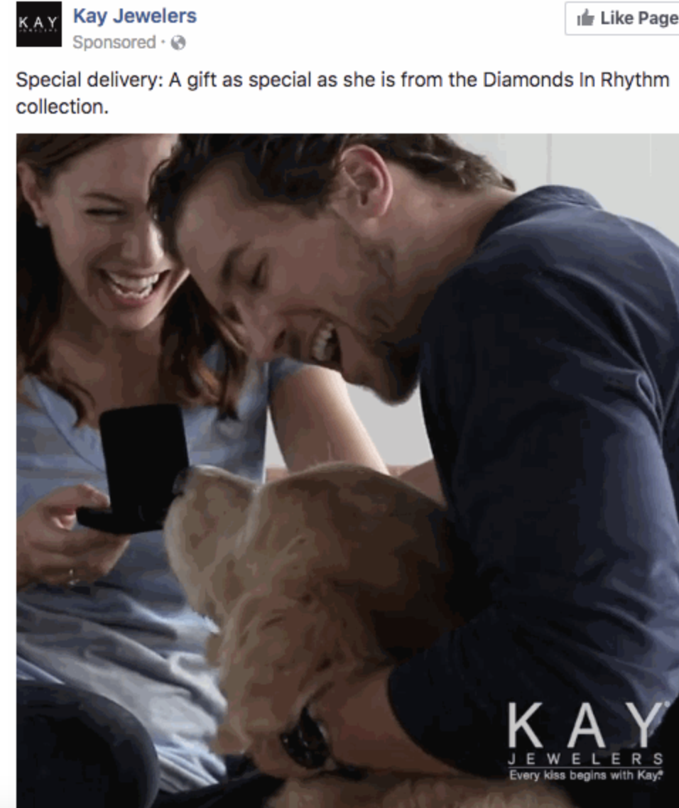 Online adverteren voor bedrijven: Facebook-videoadvertentie van Kay Juweliers.