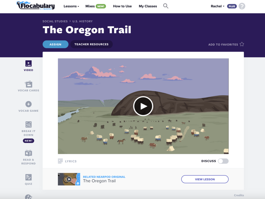 Cơ sở dữ liệu về Đường mòn Oregon và các bài học video gốc của Nearpod