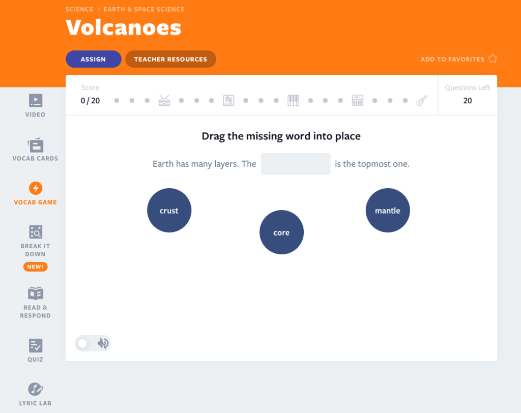 Volcanoes Vocab Game