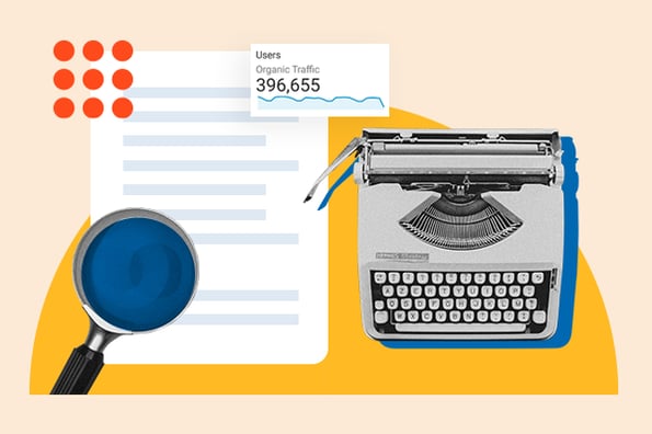 Blogging para SEO: lupa y máquina de escribir.