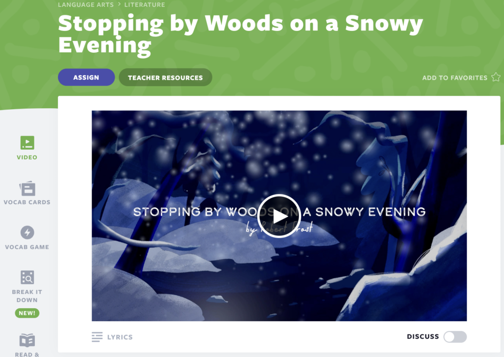 Stopping by Woods on a Snowy Evening Robert Frost lesson cover