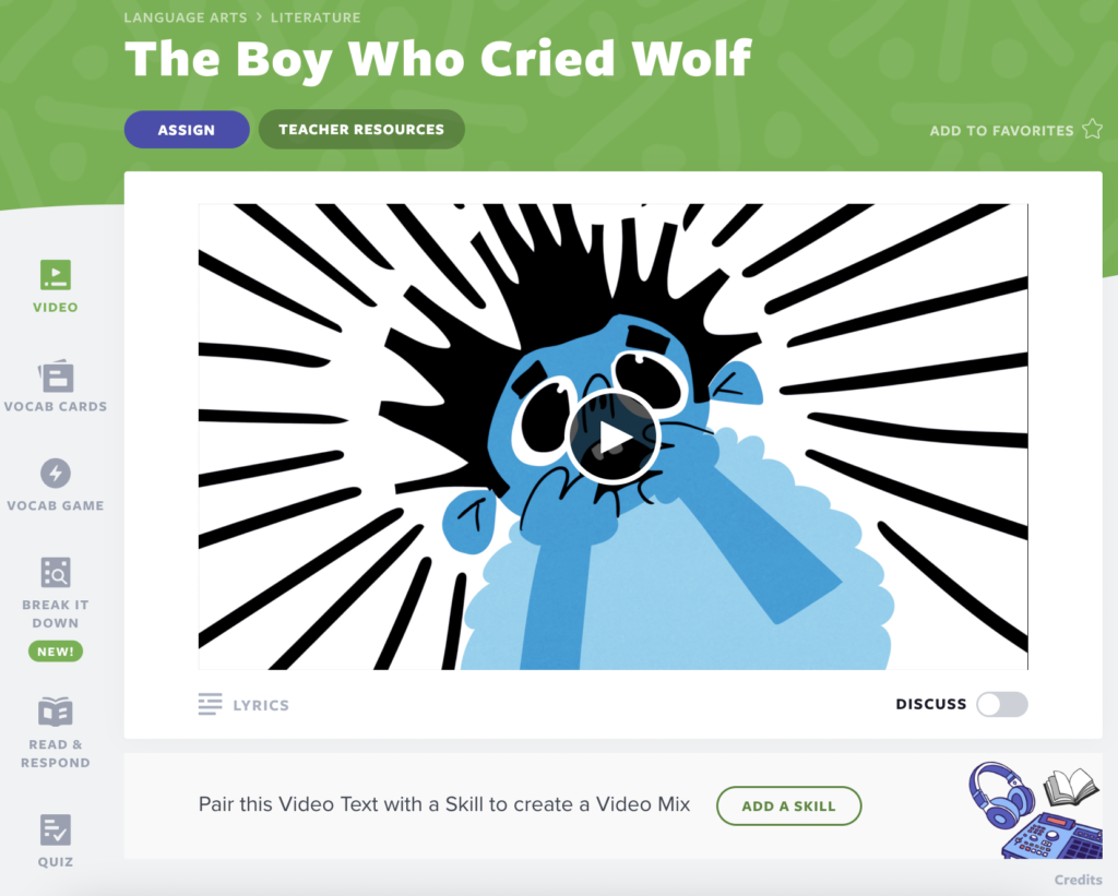 Videolektion „Der Junge, der den Wolf rief“.