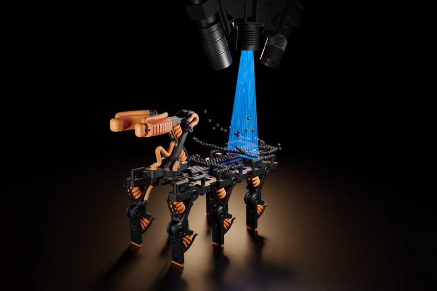 Deze weergave toont een robot die laag voor laag wordt gebouwd met behulp van het nieuwe proces