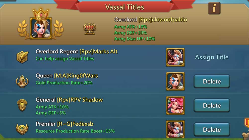 Overlord Regent and Good Vassal Titles