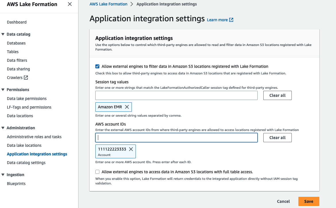 Set up application integration settings in data producer account