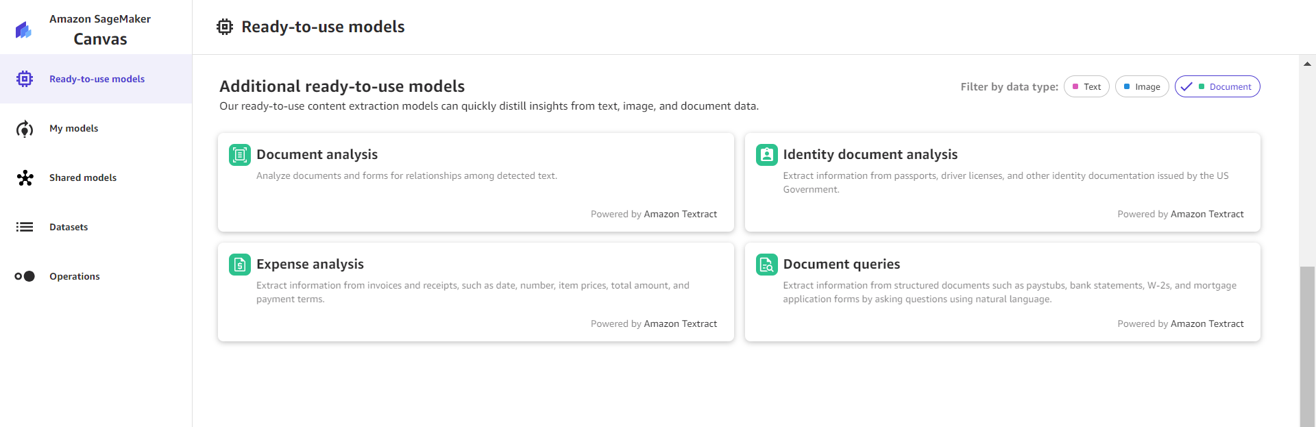 Análisis de datos de documentos en SageMaker Canvas
