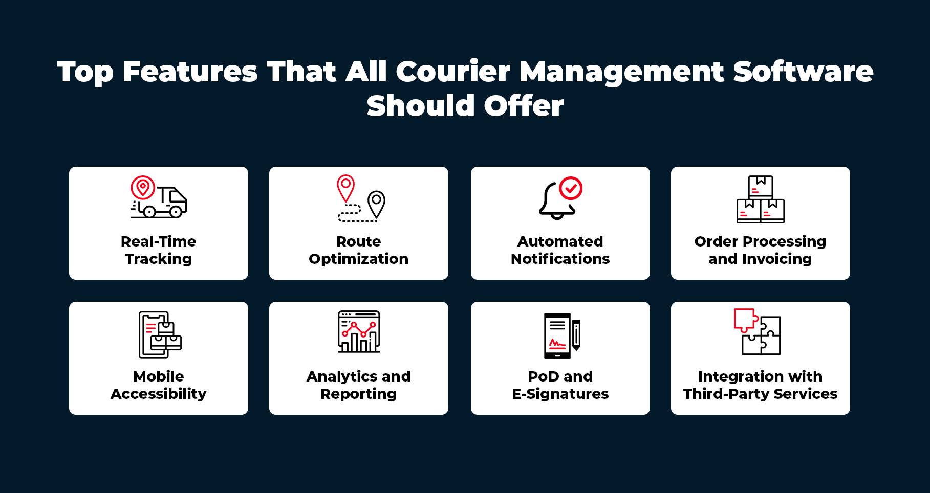 Toppfunksjoner som tilbys i Courier Management Software