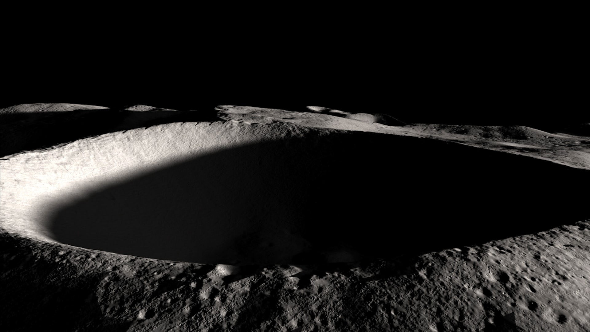 Een permanent in de schaduw gestelde maankrater