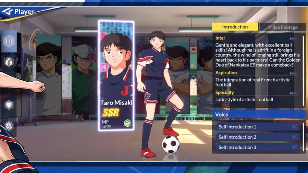 Feature image for our Captain Tsubasa Ace tier list. It shows an in-game screen of a player profile for Taro Misaki.