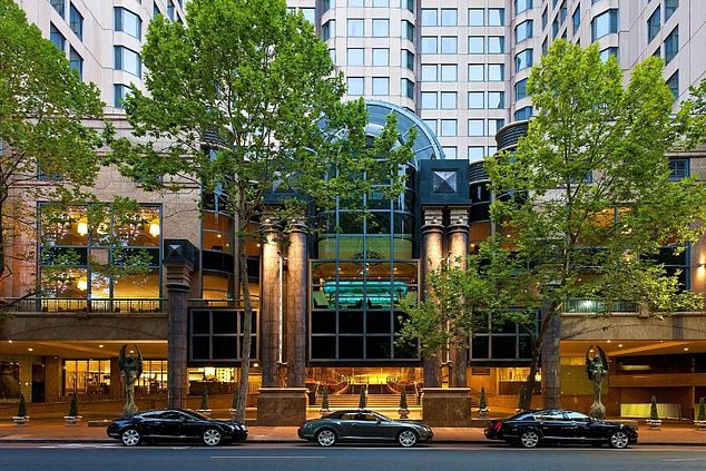 A 35-year-old man was arrested at Sydney's Sheraton Grand Sydney Hyde Park (above) on Friday after allegedly damaging his room and hitting a staff member
