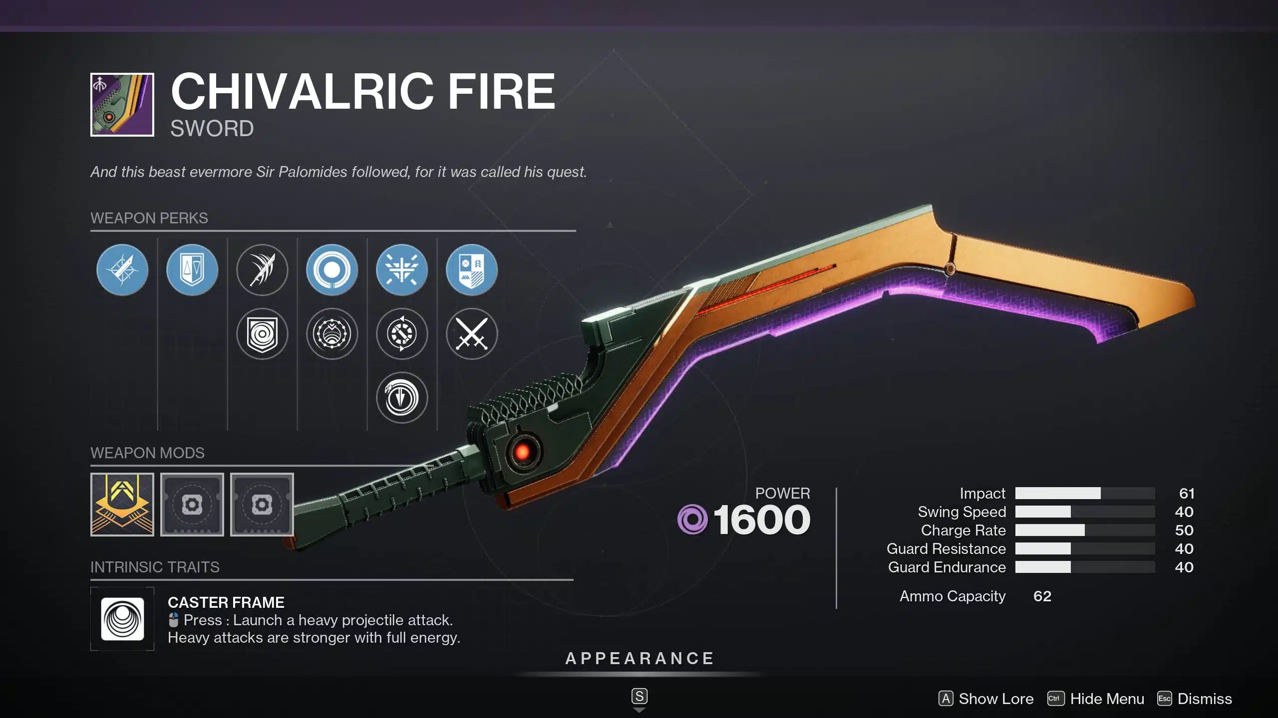 Destiny 2 Chivalric Ateş Kılıcı