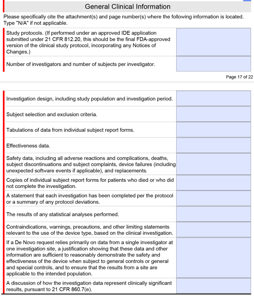 Sección clínica de FDA eSTAR 873x1024 FDA eSTAR v5.0 ¿Qué hay de nuevo?