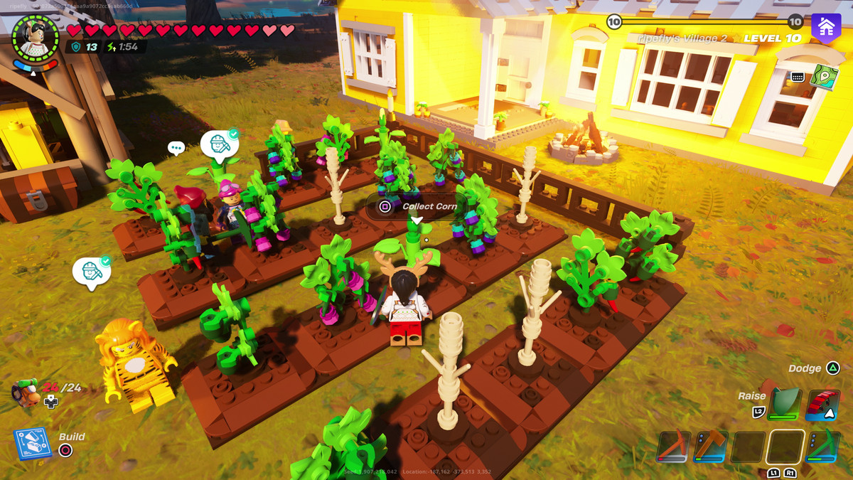 Lego Fortnite-speler en dorpelingen staan ​​in een tuin