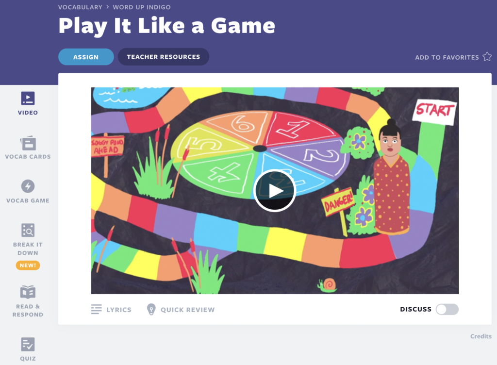 Play It Like a Game Grade 5 Word Up Indigo vocabulary video lesson to teach students about test-taking and academic goal setting