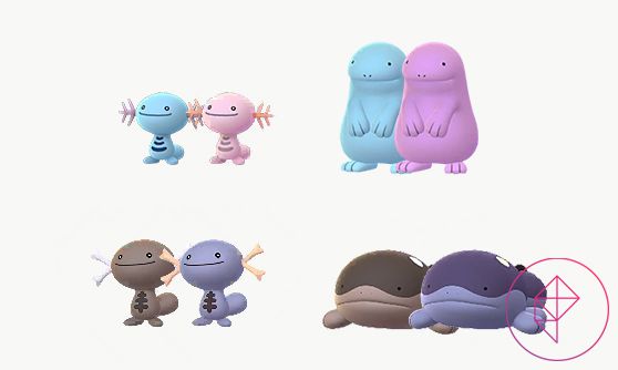 Both Paldean and regular Wooper, Clodsire, and Quagsire with their shiny forms. Shiny Wooper and Quagsire turn pink, shiny Paldean Wooper and Clodsire turn a deep purple.