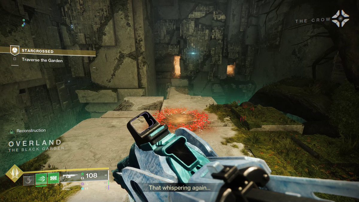 Een Guardian gebruikt Dam’s Gift om door oranje mist te reizen in Destiny 2