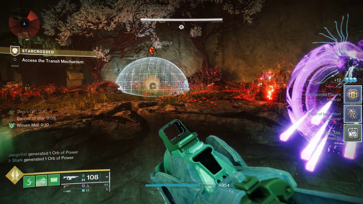 Een Guardian gebruikt Dam’s Gift om een ​​Vex-knooppunt in Destiny 2 te activeren