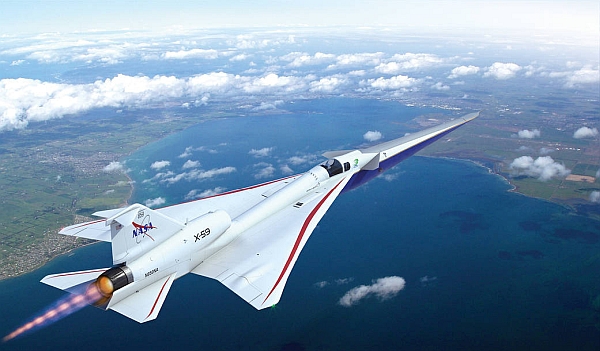 X-59 uçuşta. Grafik NASA'nın izniyle.