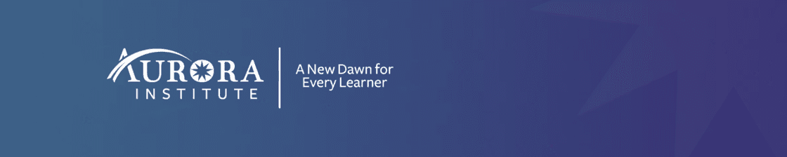 A New Dawn for Every Learner라는 태그라인이 있는 흰색 Aurora Institute 로고