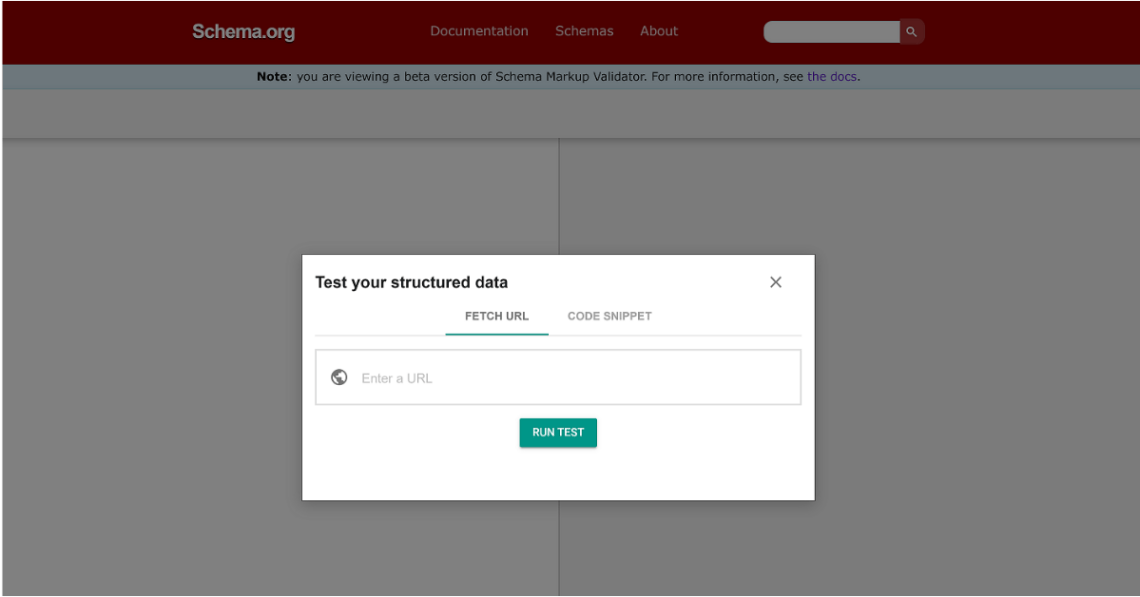 Captura de tela do validador de marcação de esquema