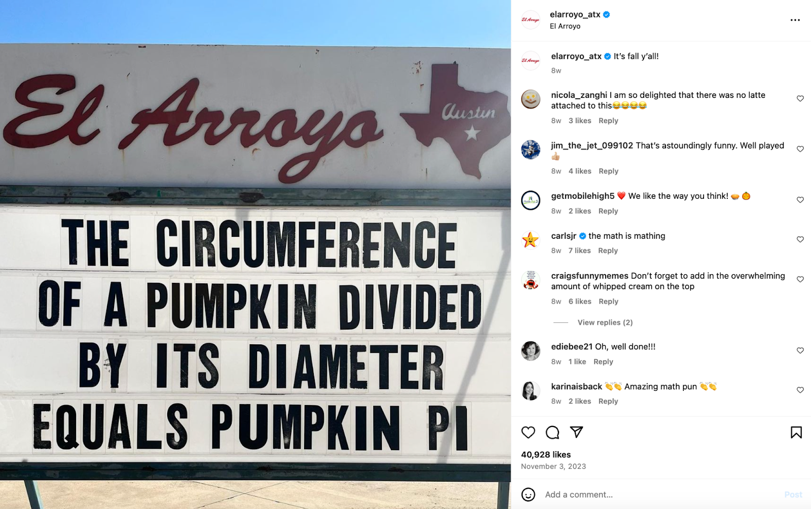 Idées créatives de marketing pour les restaurants : le restaurant El Arroyo, basé à Austin, est célèbre pour son enseigne qui affiche des dictons et des blagues effrontées.
