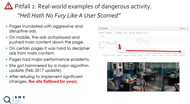 "Hell hath no fury like a user scorned" slide from Glenn Gabe's SMX presentation.