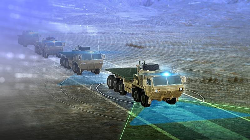 米国国防総省は、ここに描かれているオシュコシュ製のパレット積載システムトラックの使用を含め、自動補給を検討しています。
