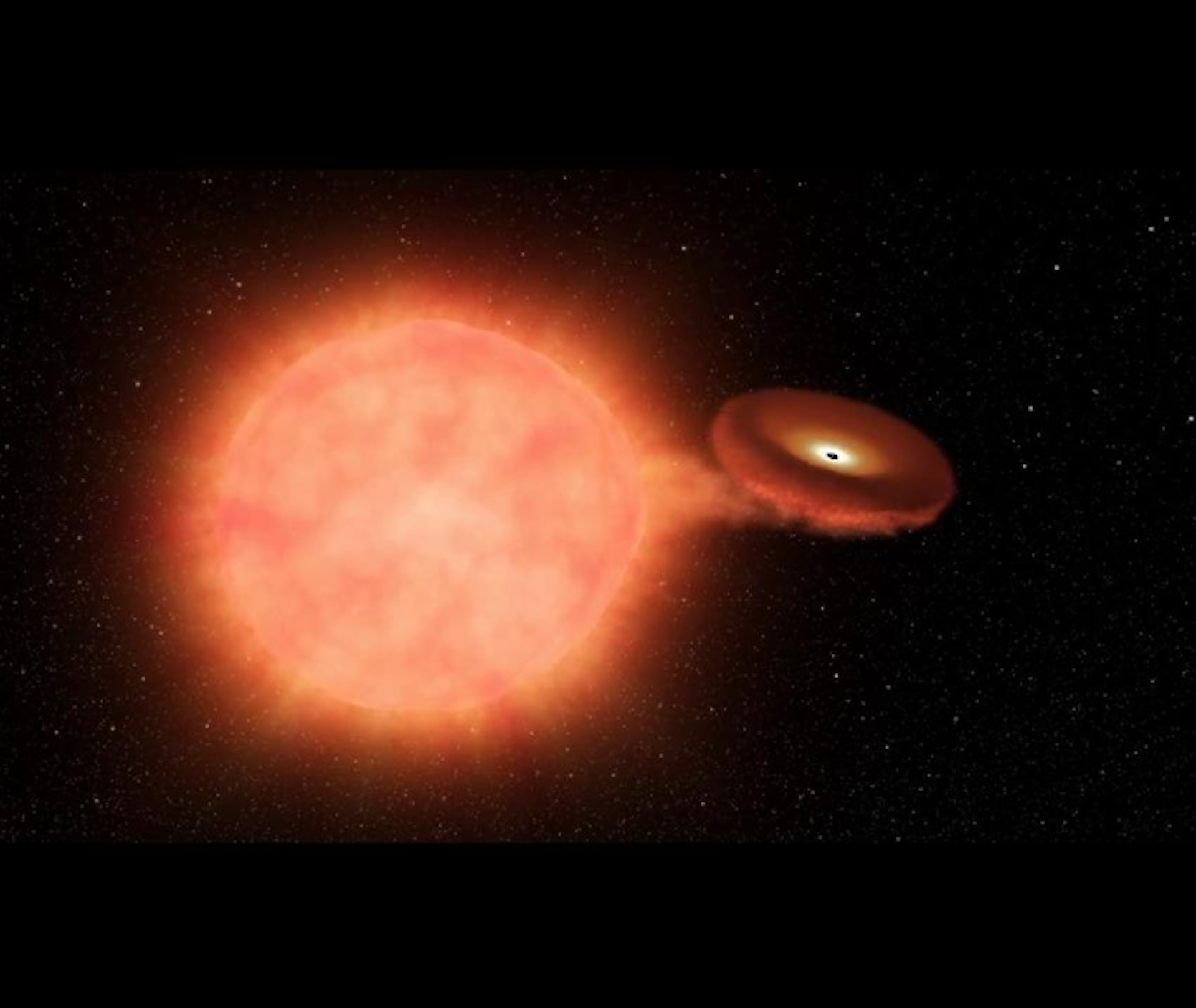 Một ngôi sao nhỏ đang hút vật chất từ ​​một ngôi sao lớn hơn nhiều.