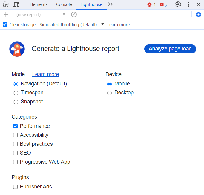 DevTools の Google ライトハウス