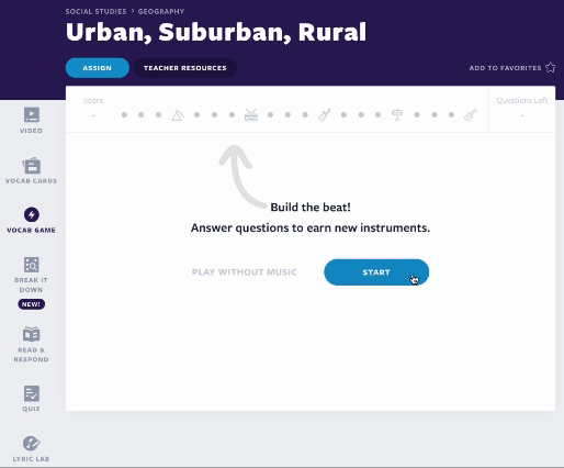 Urban, Suburban, Rural Vocab Game activity