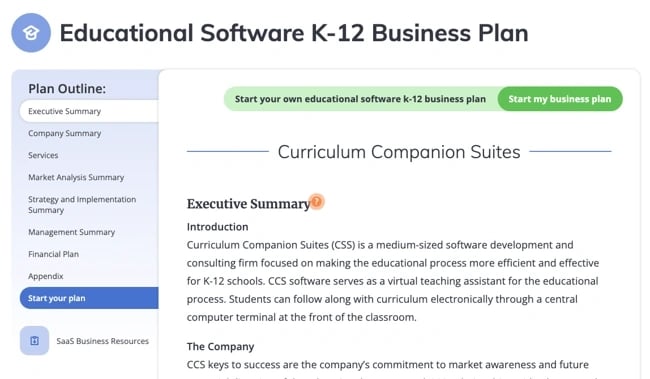 voorbeelden van businessplannen: curriculumbegeleidende suites