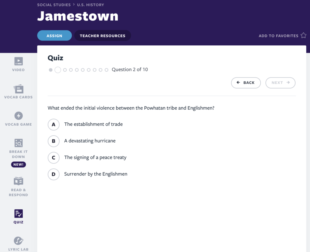 Jamestown ders sınavı
