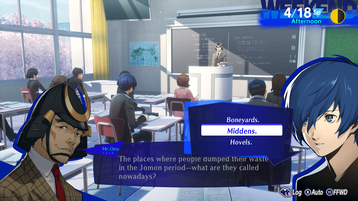 El protagonista de Persona 3 Reload responde a una pregunta en el aula