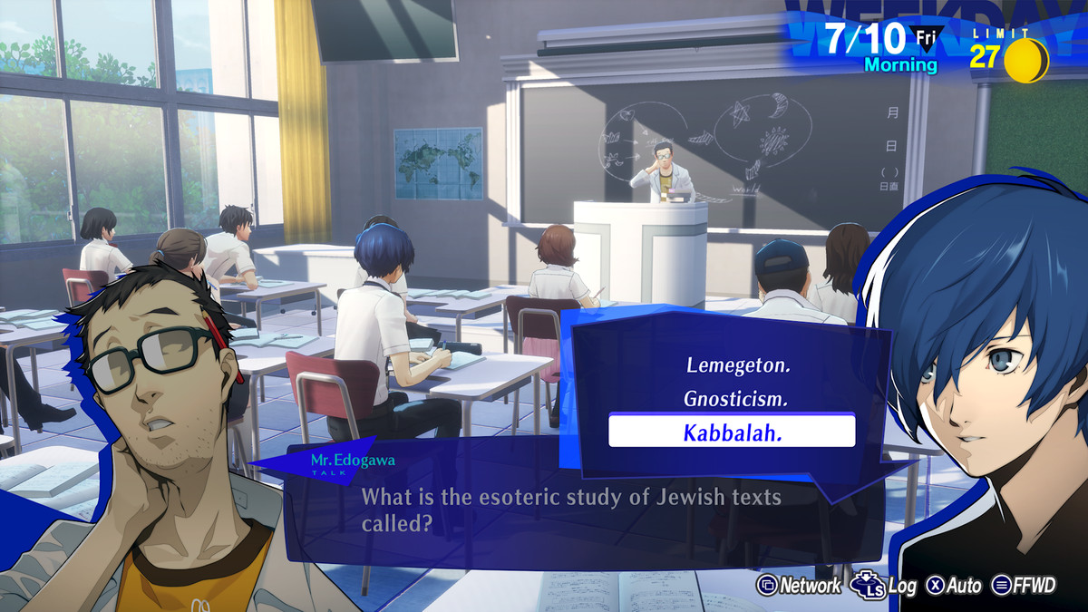El protagonista de Persona 3 Reload responde a una pregunta en el aula