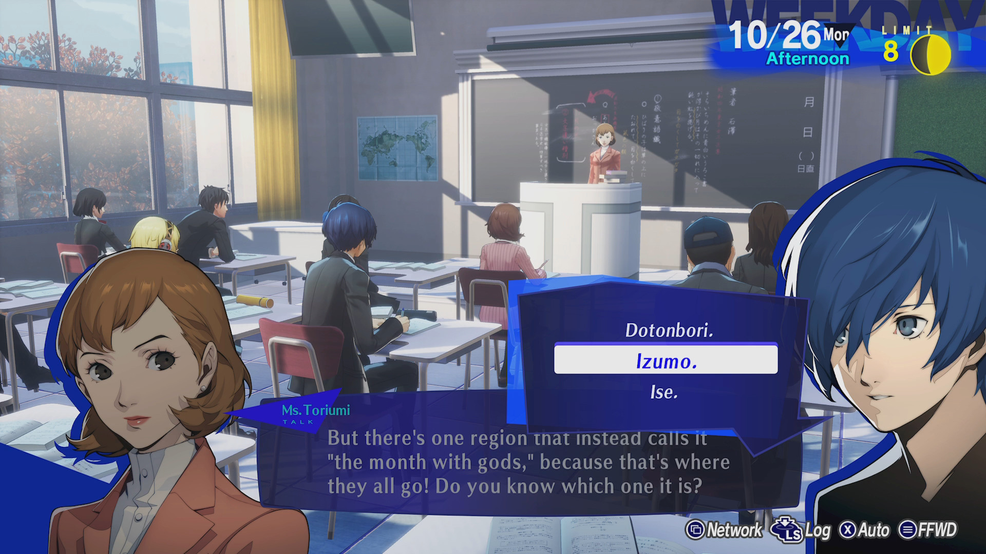 Huvudpersonen i Persona 3 Reload svarar på en klassrumsfråga