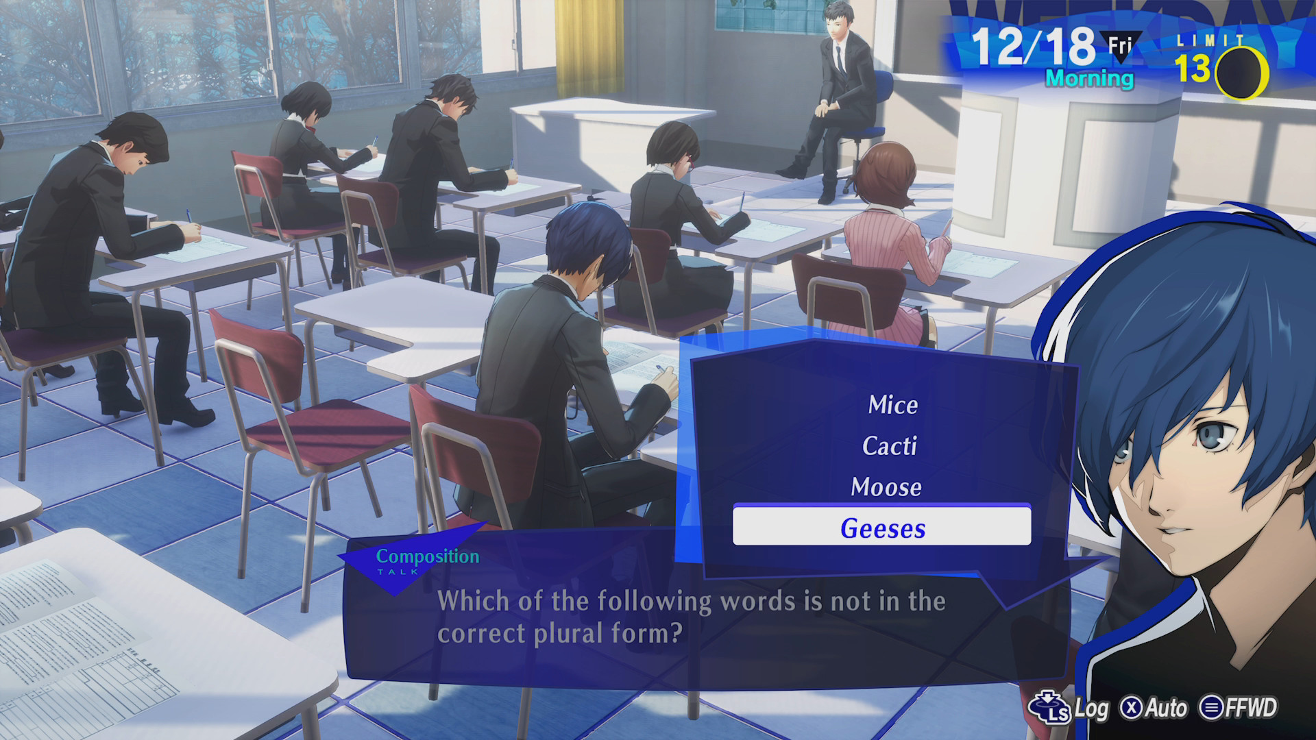 Nhân vật chính của Persona 3 Reload làm bài kiểm tra