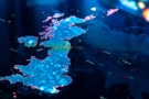 डिजिटल पिक्सेलेटेड डिस्प्ले पर यूनाइटेड किंगडम का मानचित्र