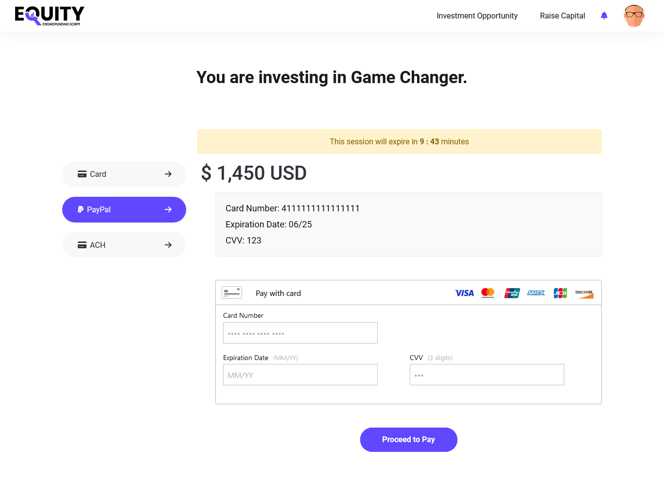 Selecteer PayPal als betalingsgateway om de betaling in de crowdfundingsoftware uit te voeren.