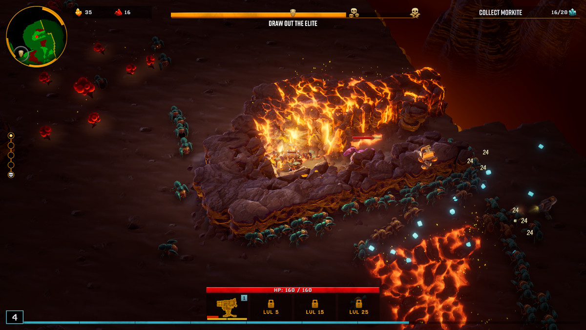 Deep Rock Galactic: Survivor'da bir cüce yanan kayaları kesiyor