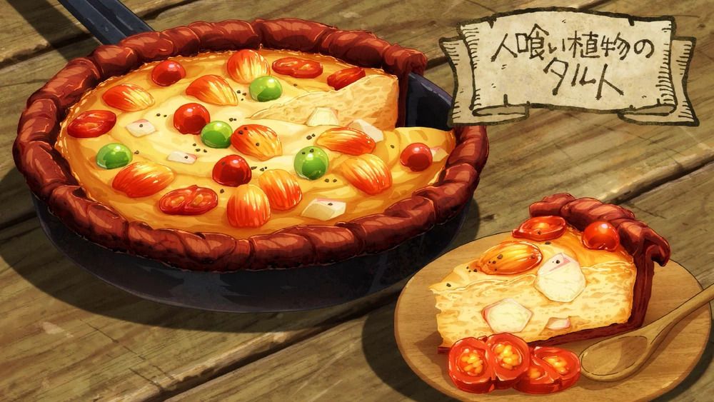 Một chiếc bánh tart nướng thơm ngon được trang trí với cà chua thái lát và các loại rau khác.