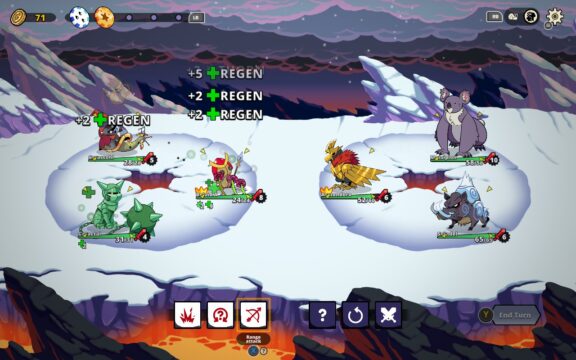 Screenshot aus dem Spiel Dicefolk, der eine Schlacht zeigt.