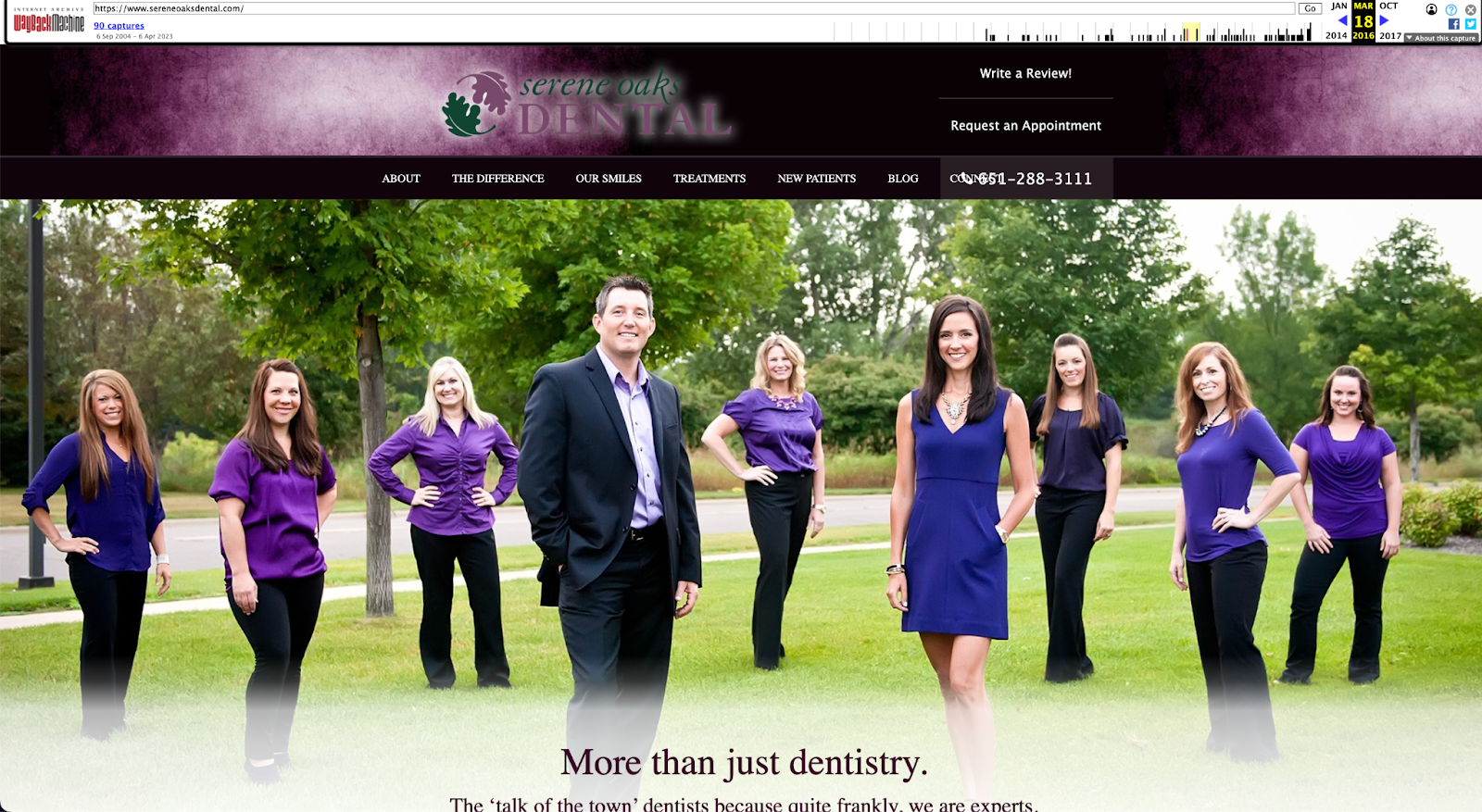 Serene Oaks Dental ana sayfasının web arşivi sonucu