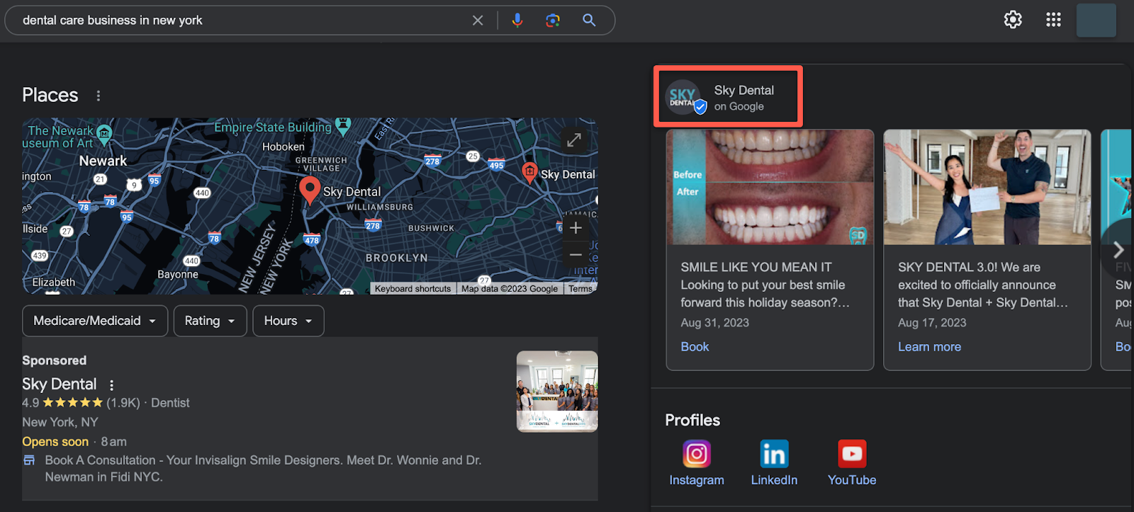 Sky Dental'in Google İşletme Profili