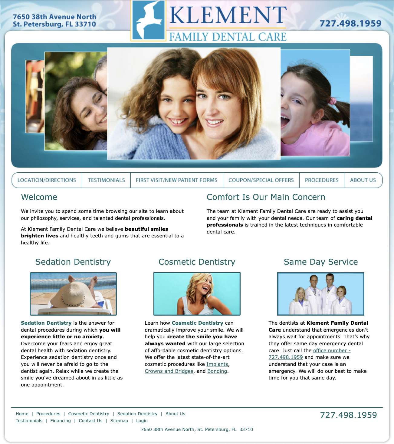 الصفحة الرئيسية السابقة لعائلة كليمنت لطب الأسنان