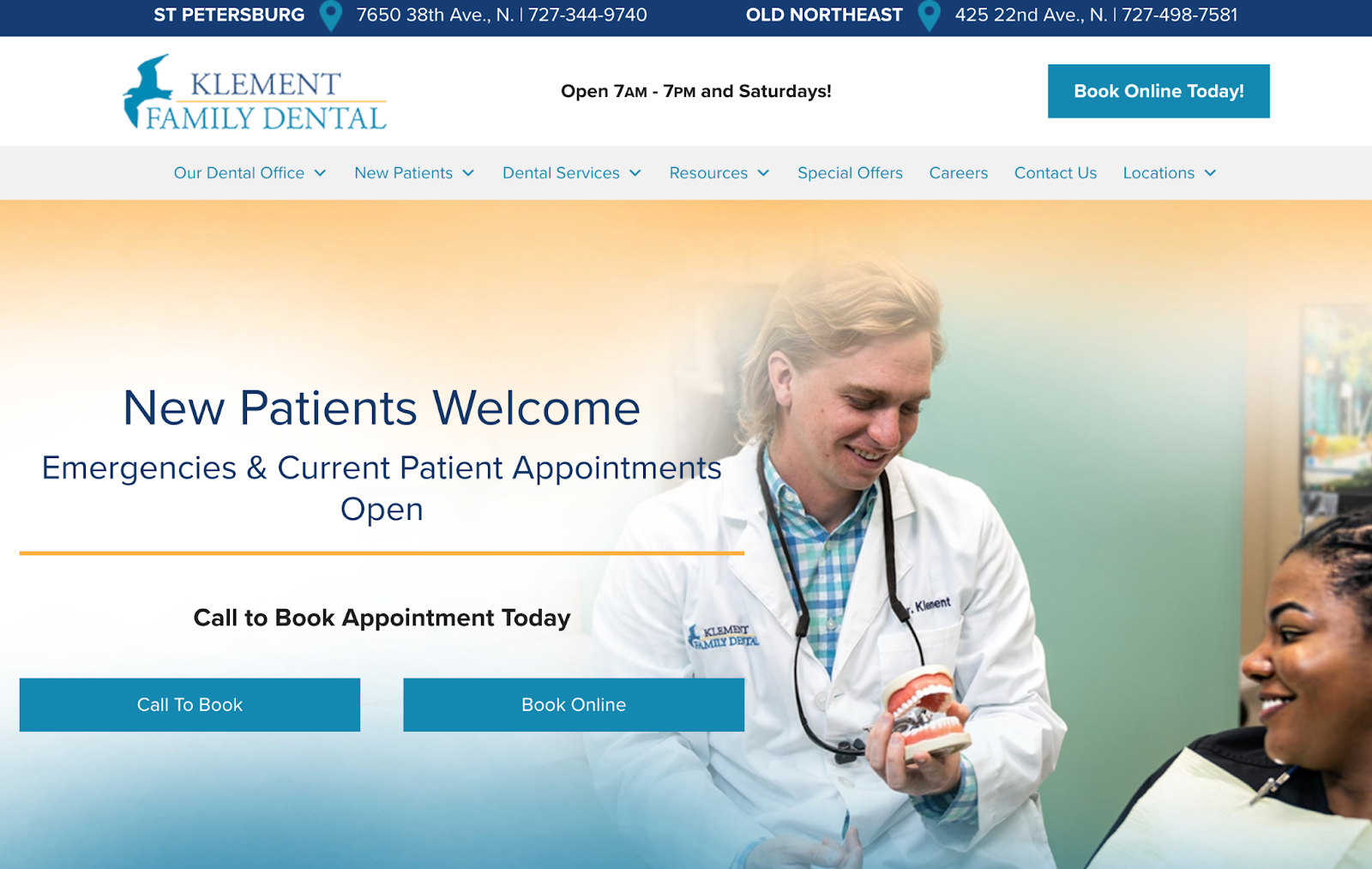 Klement Family Dental nuvarande hemsida