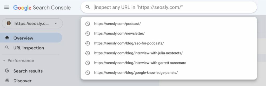 Google Search Console의 수동 URL 검사