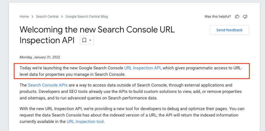 API de inspección de URL de Search Console
