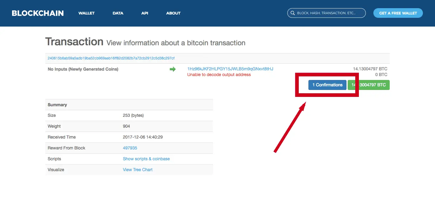 Page de transaction Blockchain.info